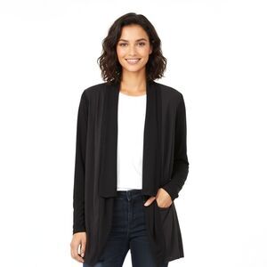 Calvin Klein Women Small Black Waterfall Cardigan Shrug Draped Open Front Office